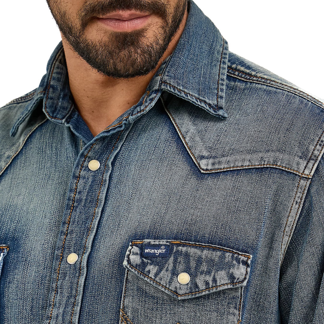 Wrangler Men's Denim Western Long Sleeve Work Shirt