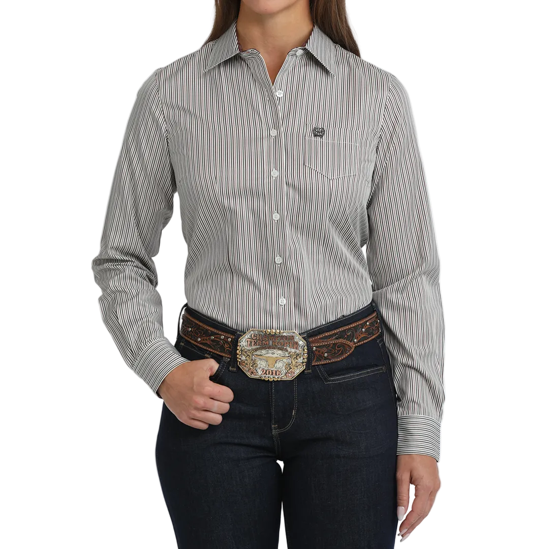 Chemise western boutonnée à imprimé rayé Cinch pour femme