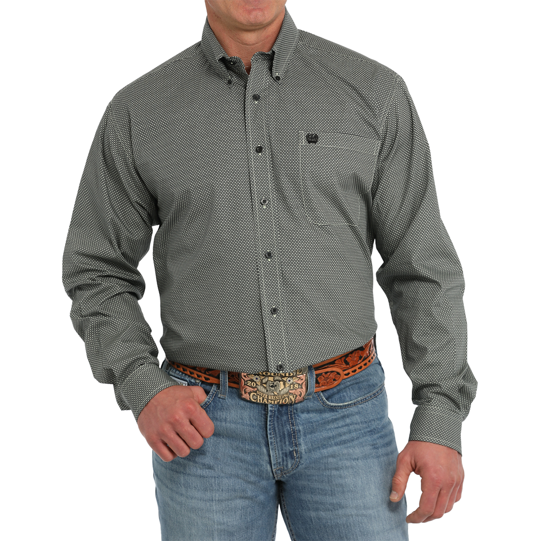 Cinch Men's Weave Geometric Print Long Sleeve Button-Down Shirt