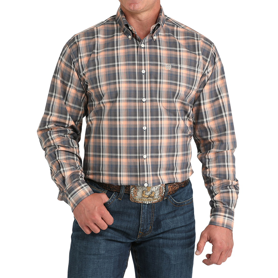 Cinch Men's Plaid Print Long Sleeve Button-Down Shirt