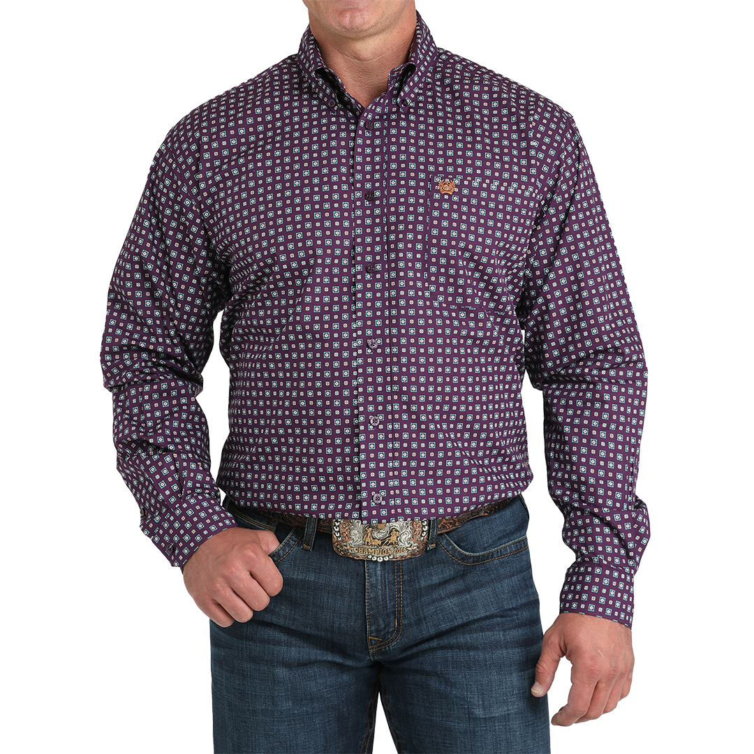 Chemise boutonnée à manches longues et imprimé géométrique Cinch pour homme