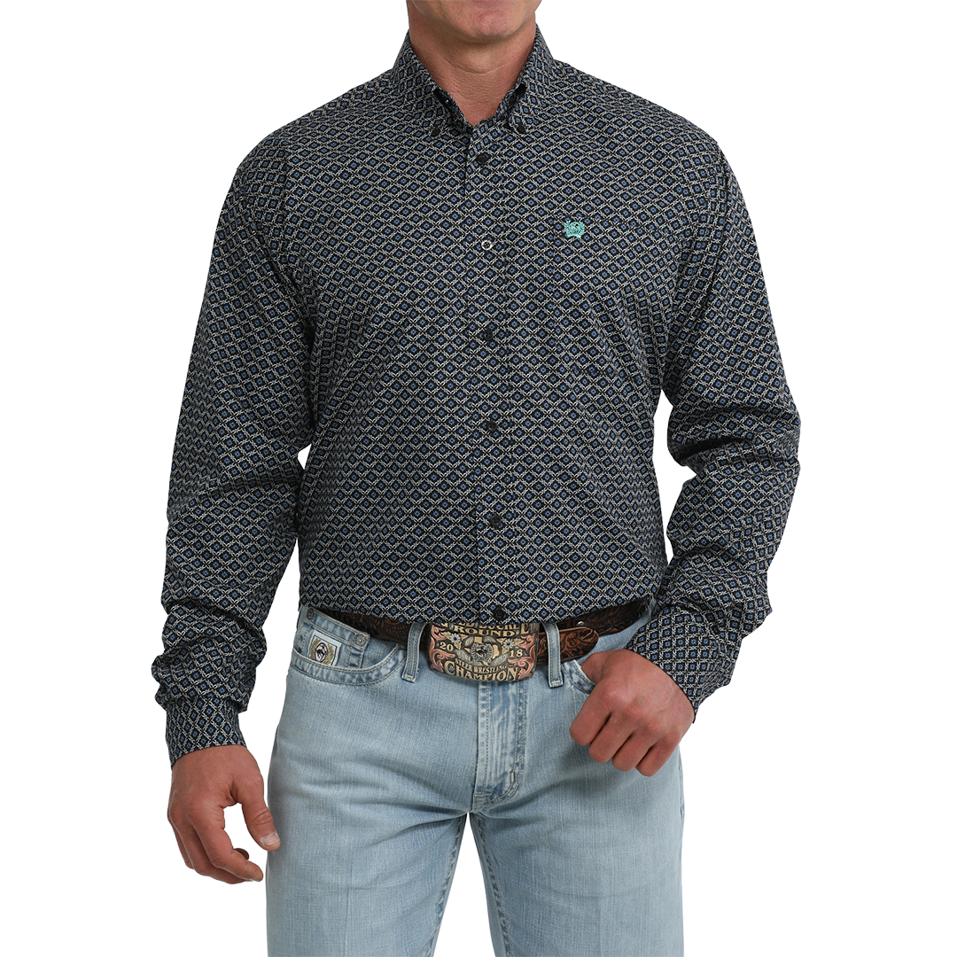 Chemise boutonnée à manches longues imprimé géométrique Cinch pour homme
