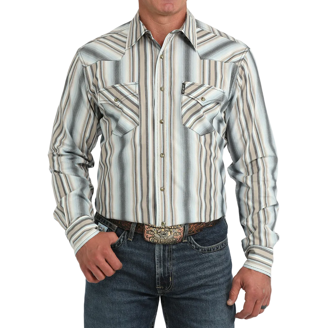 Chemise à manches longues à boutons-pression avec imprimé rayé Cinch pour homme