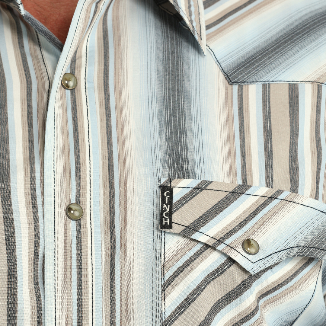 Chemise à manches longues à boutons-pression avec imprimé rayé Cinch pour homme