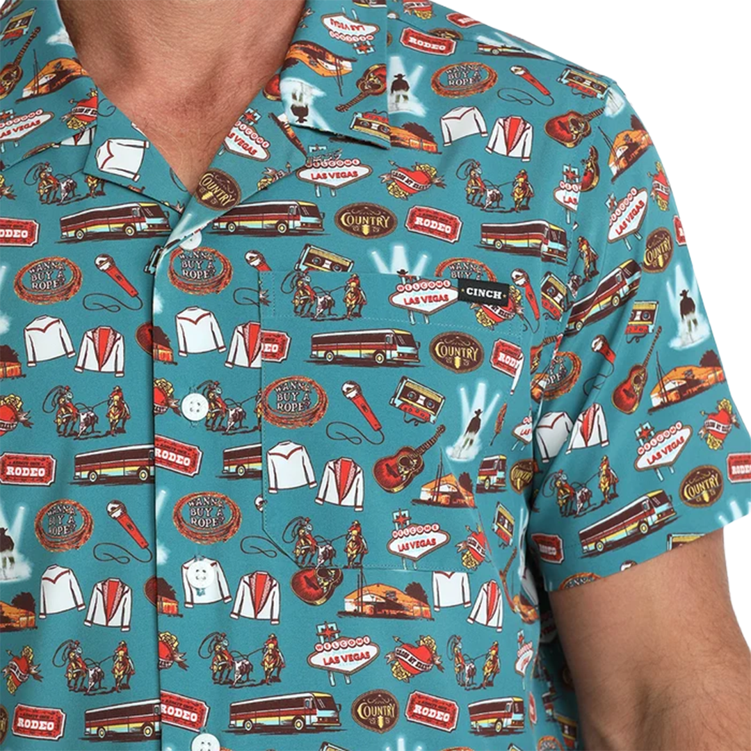 Chemise boutonnée à manches longues imprimé géométrique Cinch pour homme