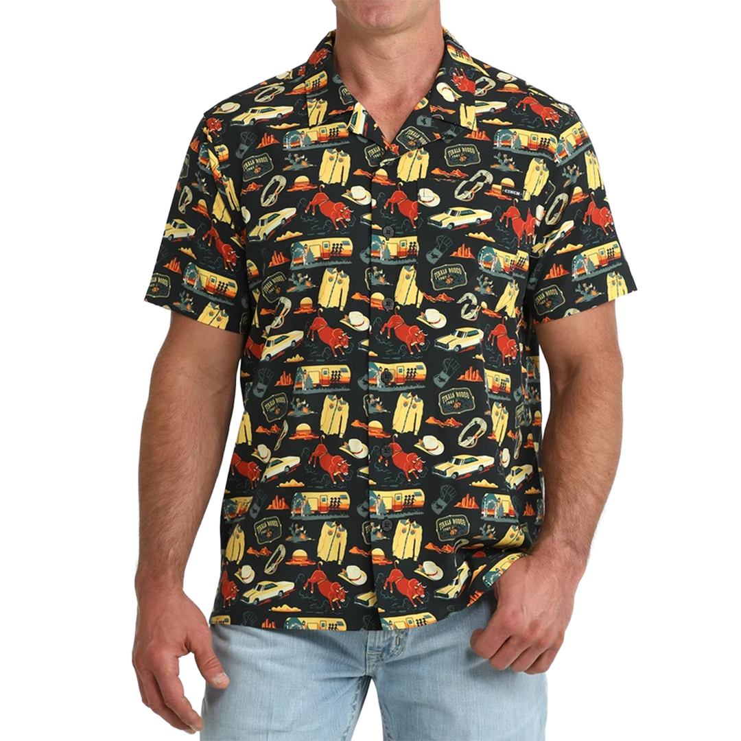 Chemise boutonnée à manches longues imprimé géométrique Cinch pour homme