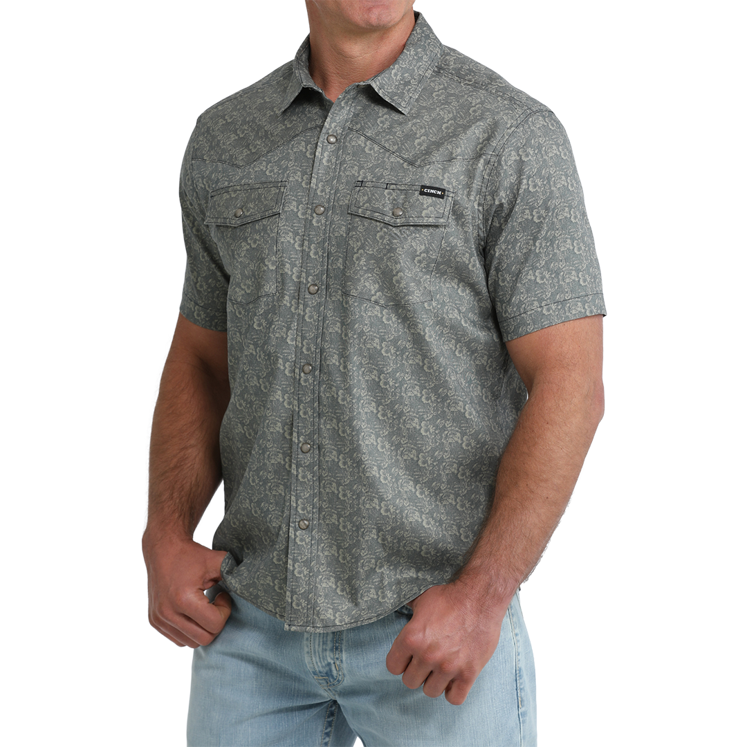 Cinch Men's Floral Print Short Sleeve Snap Shirt