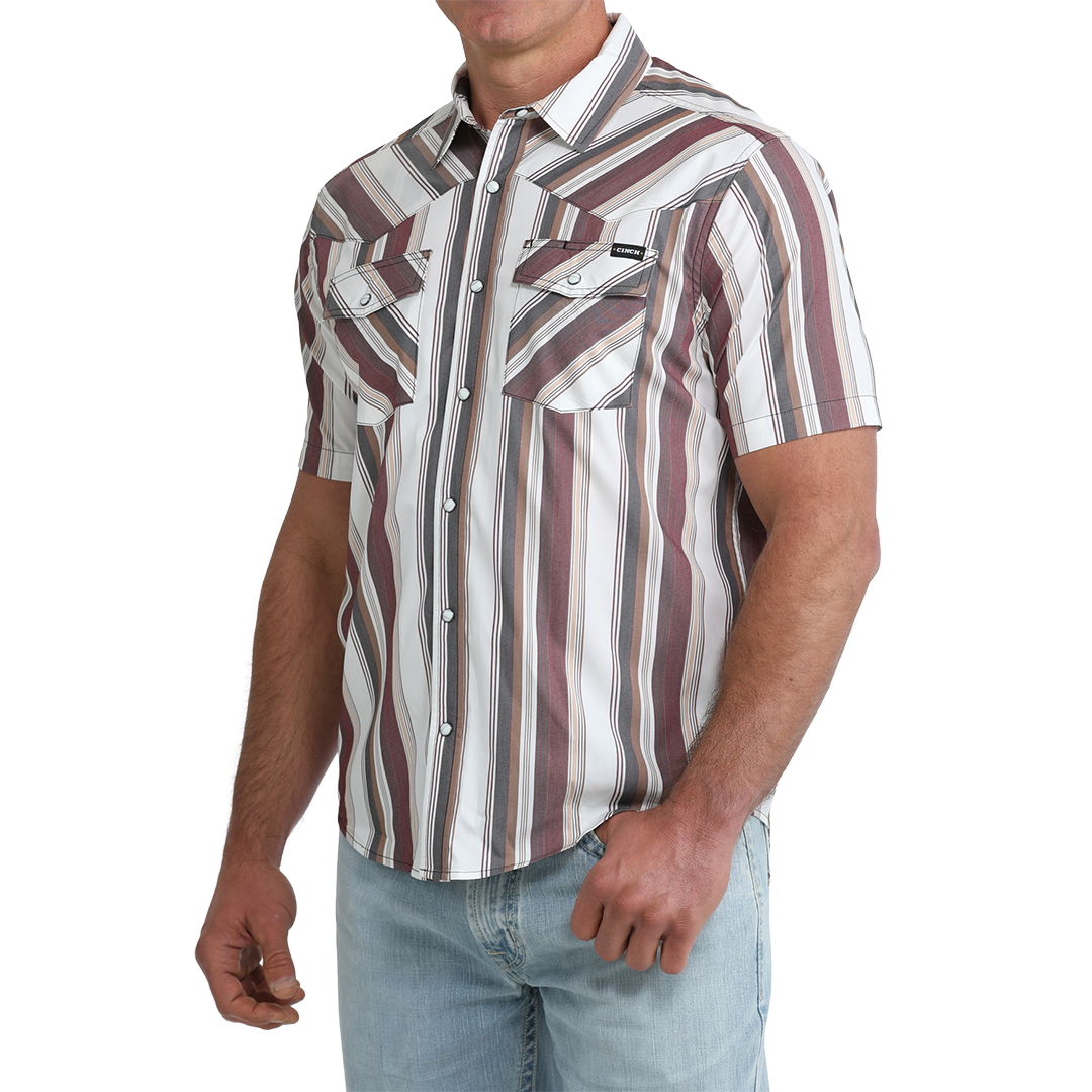 Cinch Men's Stripe Print Short Sleeve Snap Shirt