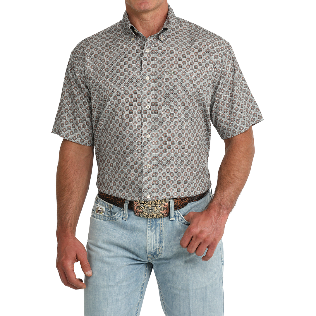 Cinch Men's ArenaFlex Geometric Print Short Sleeve Button Shirt