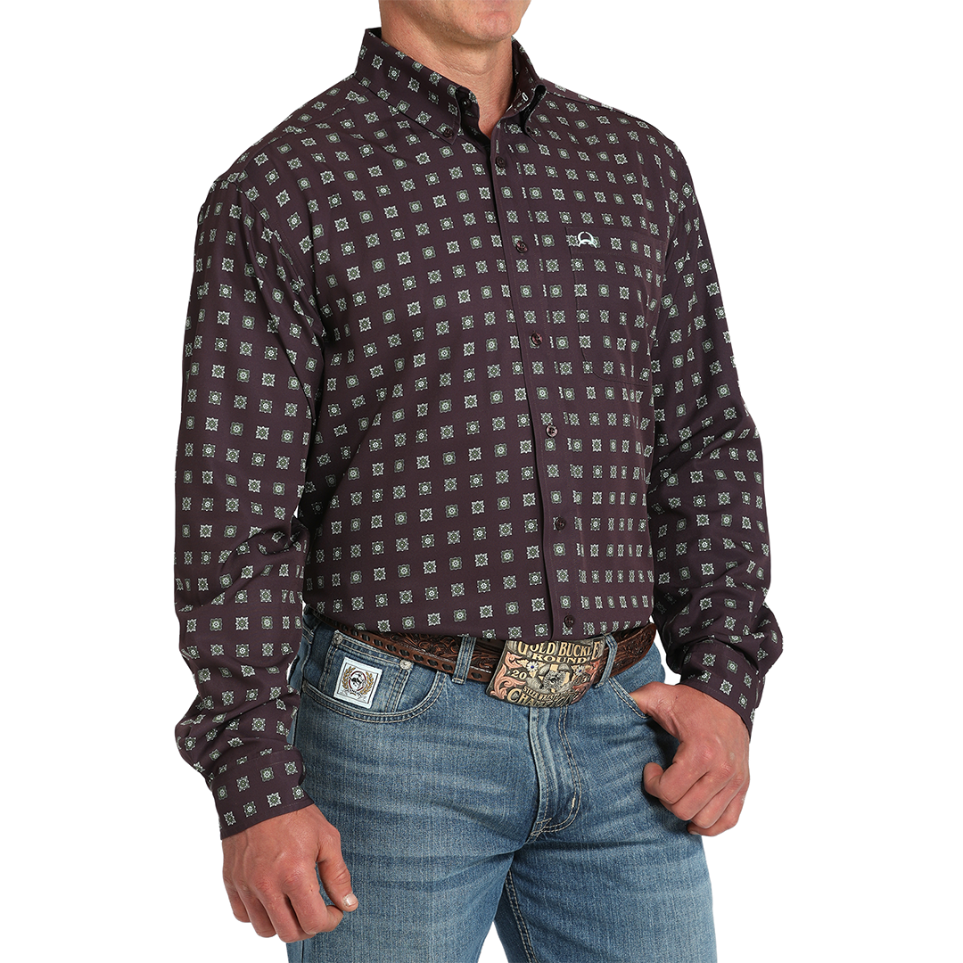 Chemise boutonnée à manches longues imprimé géométrique Cinch pour homme