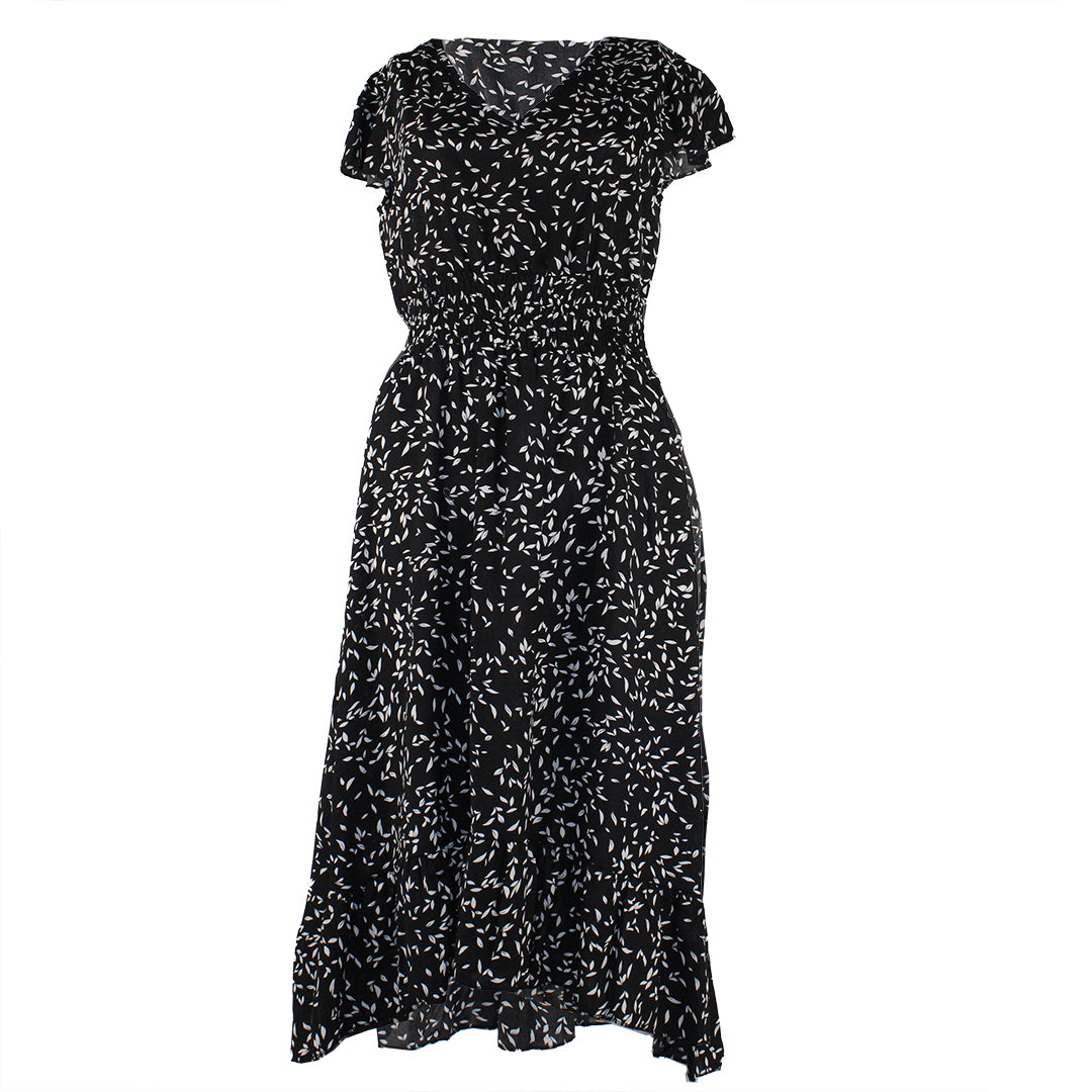 Robe longue En/Kay noire avec imprimé feuilles pour femme