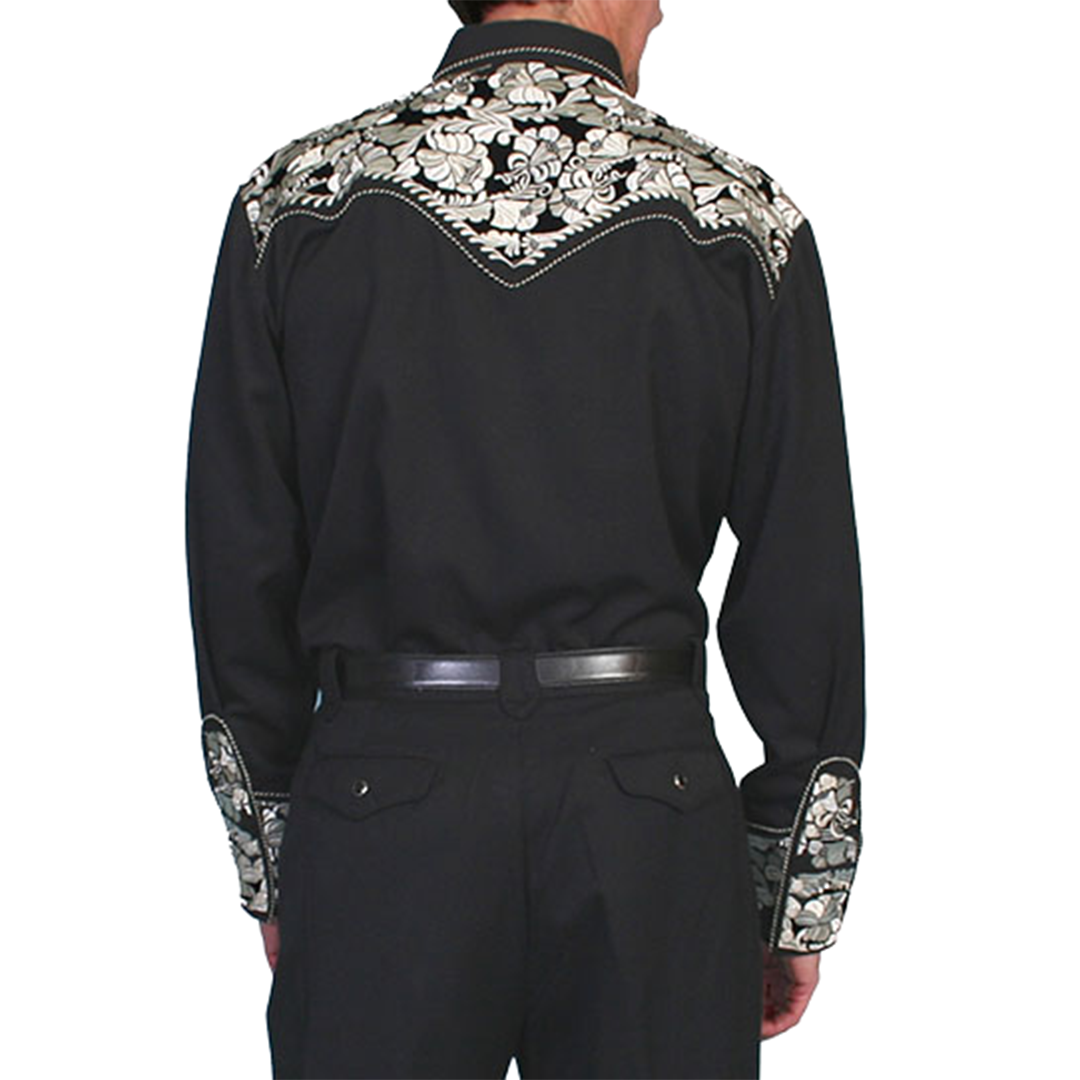 Chemise à pression Scully pour hommes à manches longues et empiècement brodé
