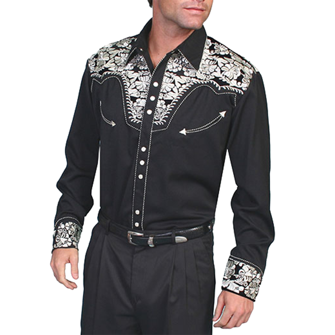 Chemise à pression Scully pour hommes à manches longues et empiècement brodé