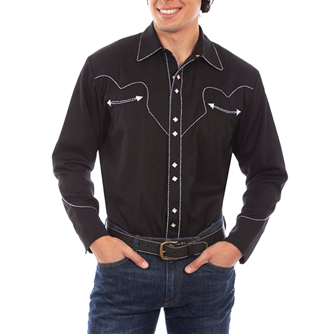 Chemise à pression Scully pour hommes à manches longues et empiècement brodé
