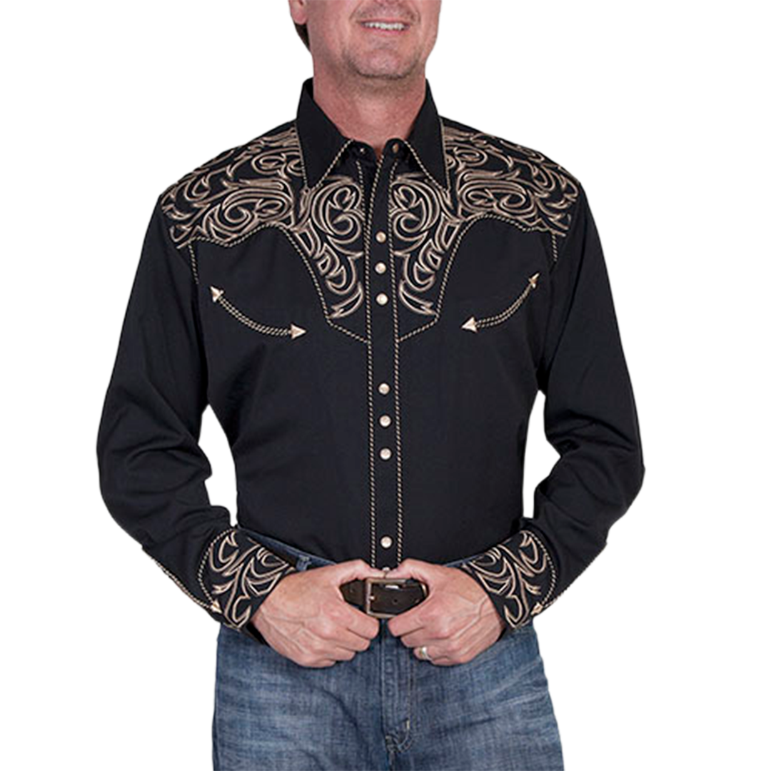 Chemise à pression Scully pour hommes à manches longues et empiècement brodé