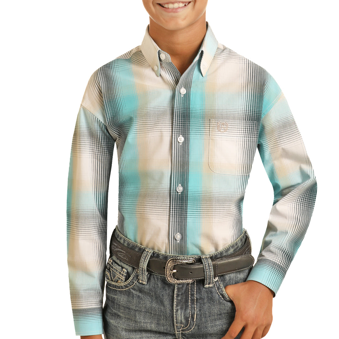 Panhandle Boys' Plaid Snap Shirt In Grey