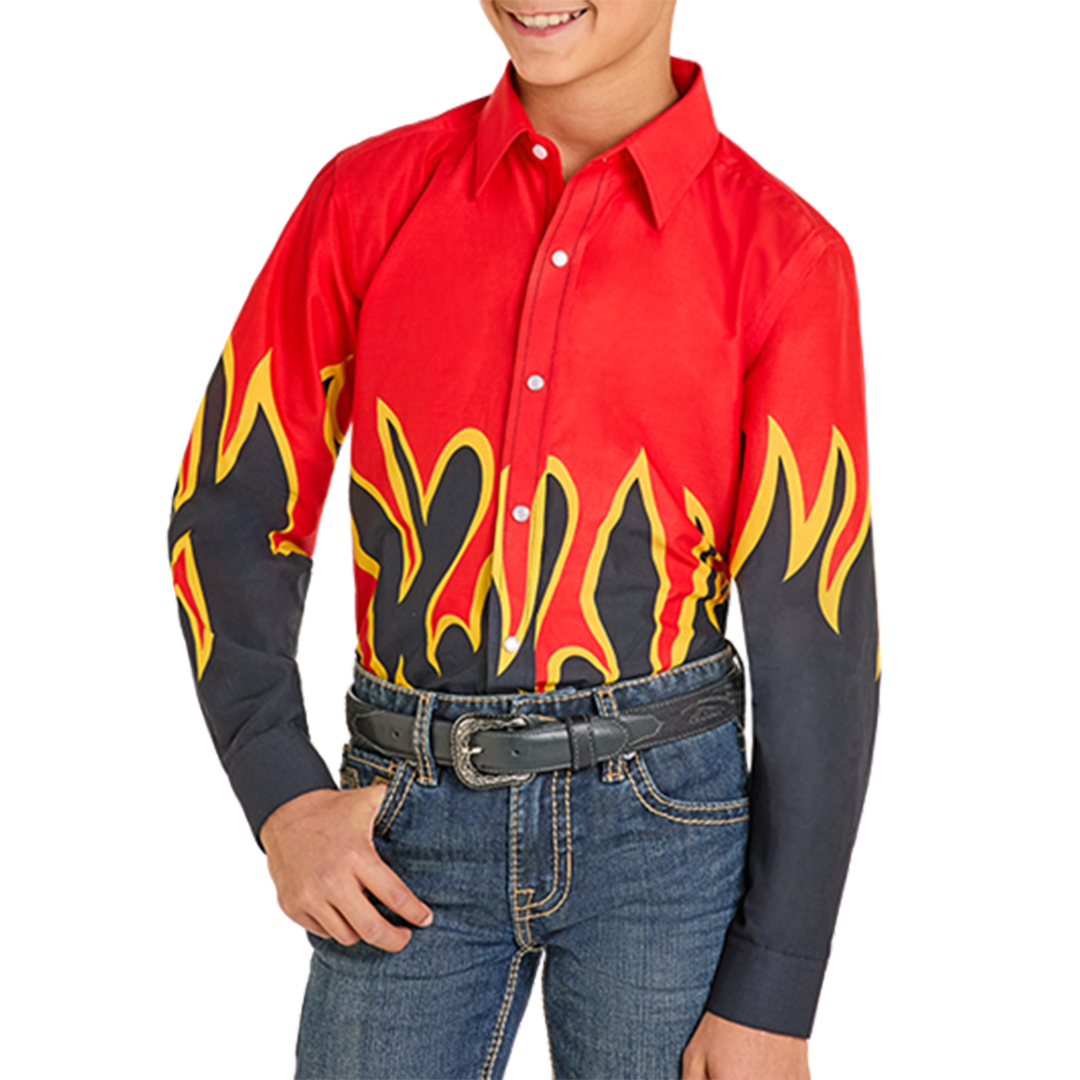 Panhandle Boys' Flames Border Print Snap Shirt