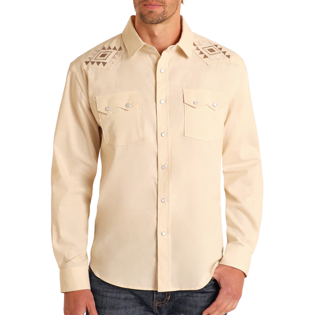 Panhandle Men's Modern Vintage Aztec Embroidered Long Sleeve Snap Shirt