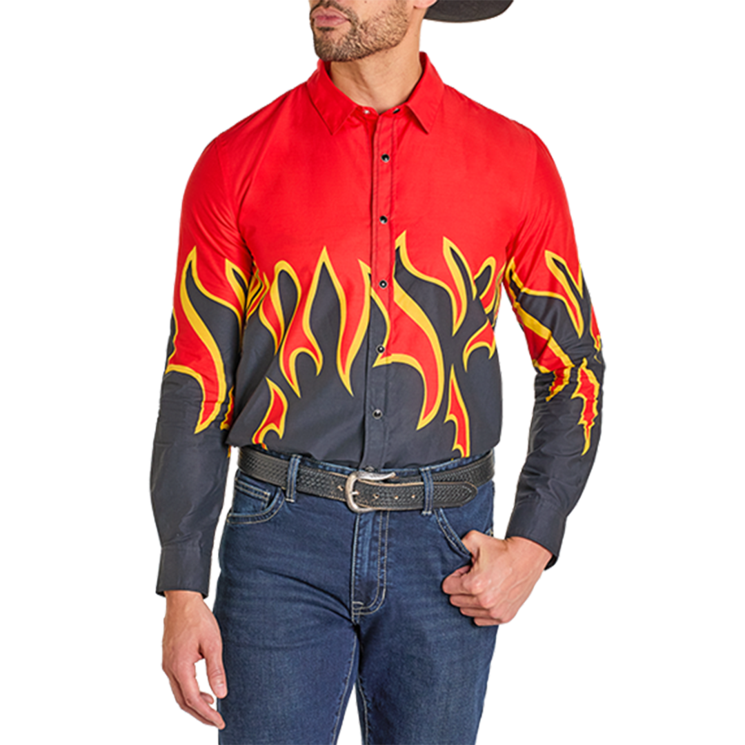 Panhandle Men's Flames Border Print Long Sleeve Snap Shirt