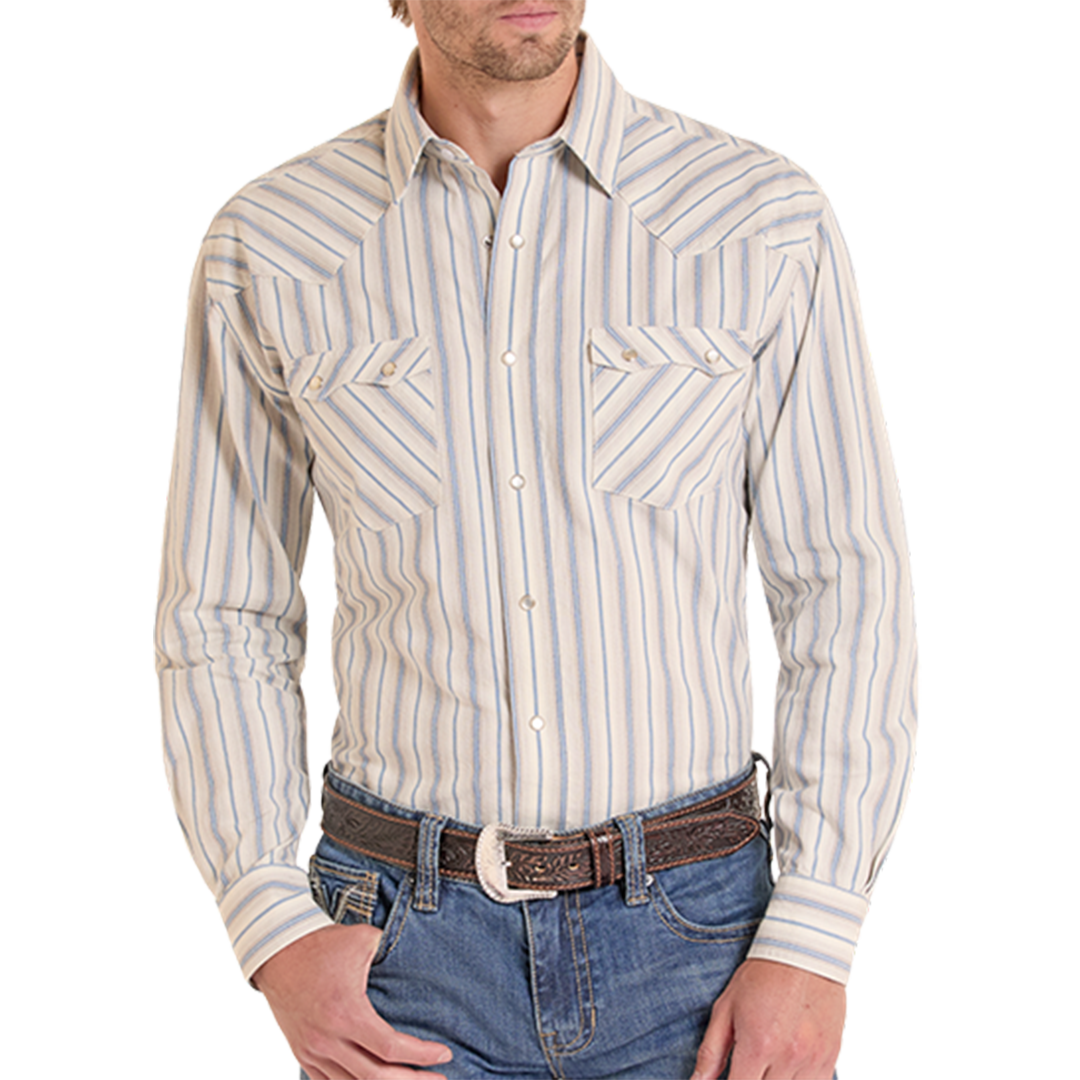 Panhandle Men's Stripe Print Long Sleeve Snap Shirt