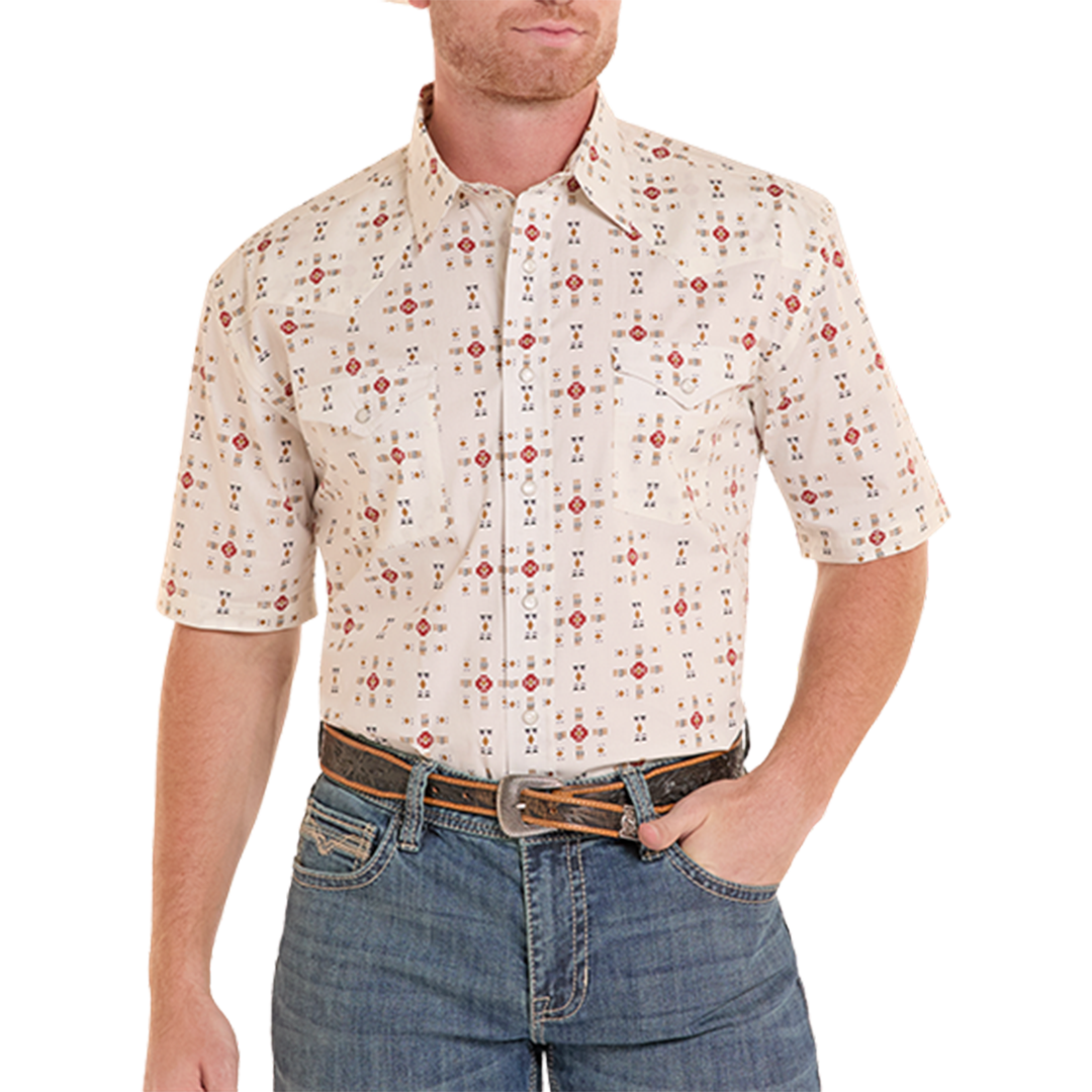 Panhandle Slim Men's Abstract Aztec Short Sleeve Snap Shirt