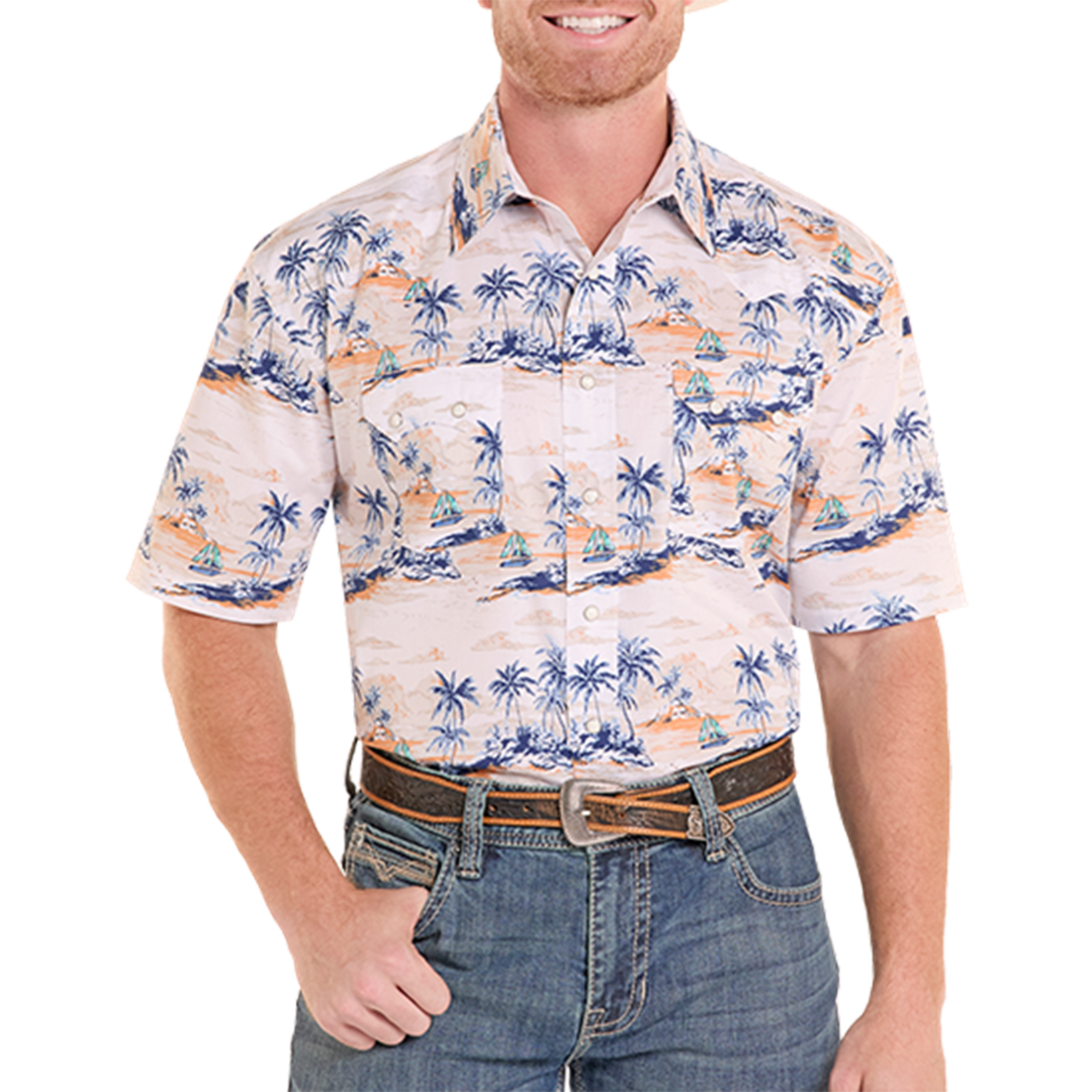 Panhandle Men's Tropical Print Short Sleeve Snap Shirt