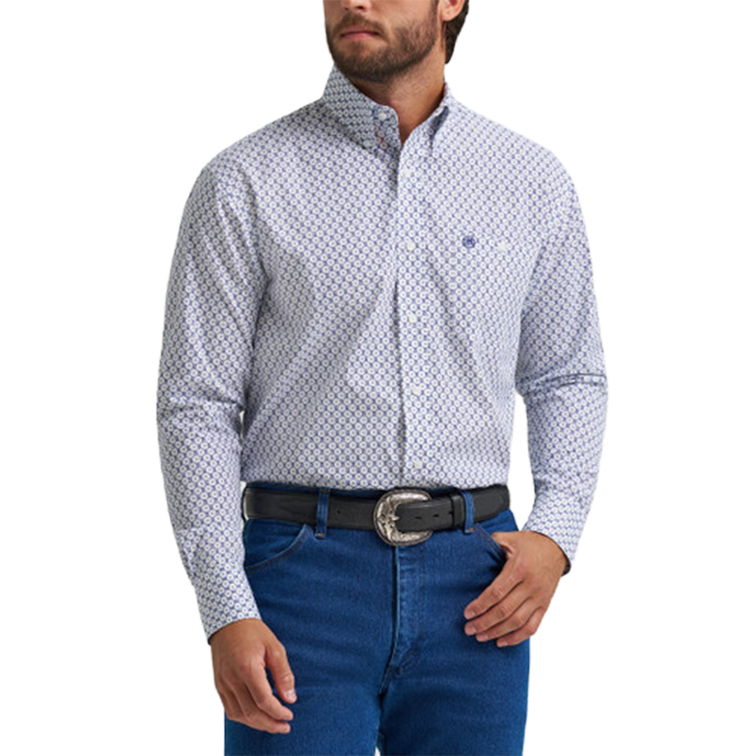Chemise à manches longues boutonnée à imprimé diamant rétro de qualité supérieure Wrangler pour homme