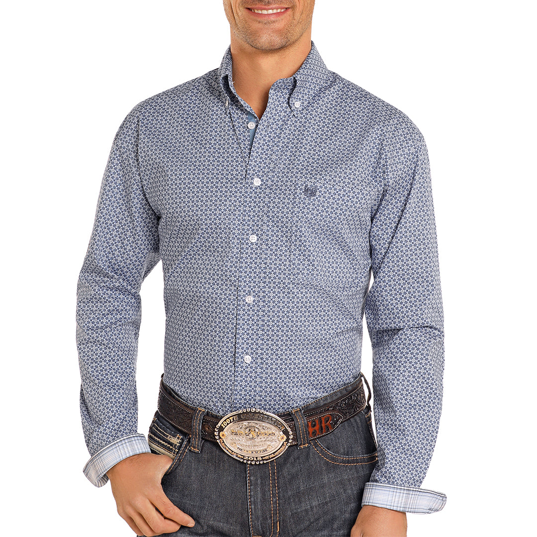 Rough Stock Men's Geometric Print Long Sleeve Button Shirt