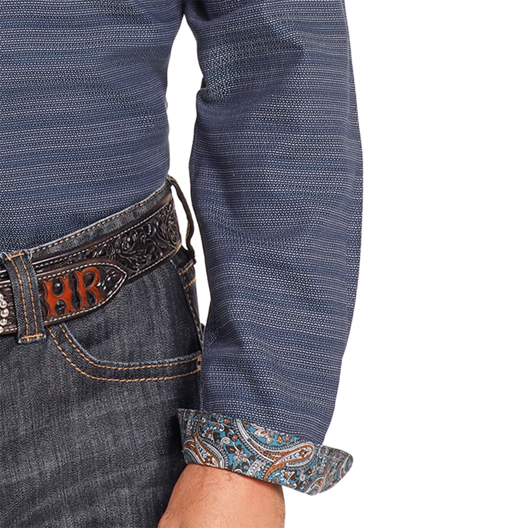 Chemise boutonnée à manches longues imprimé rayures fines pour homme Rough Stock