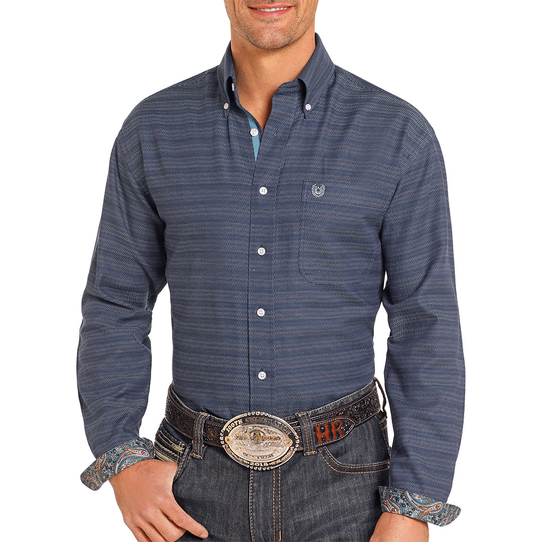 Chemise boutonnée à manches longues imprimé rayures fines pour homme Rough Stock