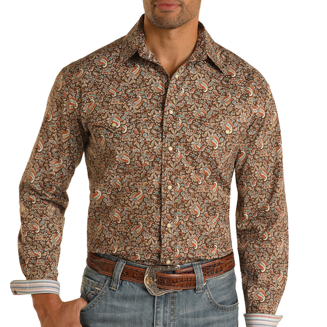 Rough Stock Men's Paisley Snap Shirt In Brown