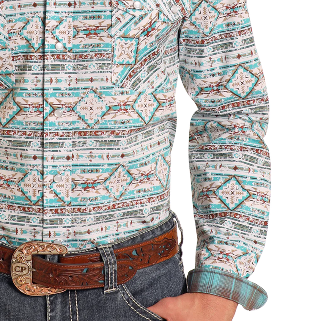 Rough Stock Men's Southwest Print Long Sleeve Snap Shirt