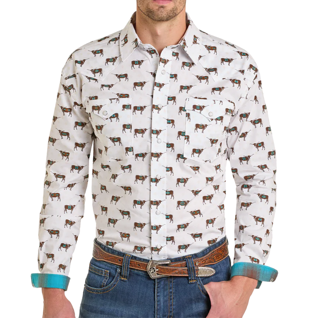 Rough Stock Men's Novelty Steer Long Sleeve Snap Shirt