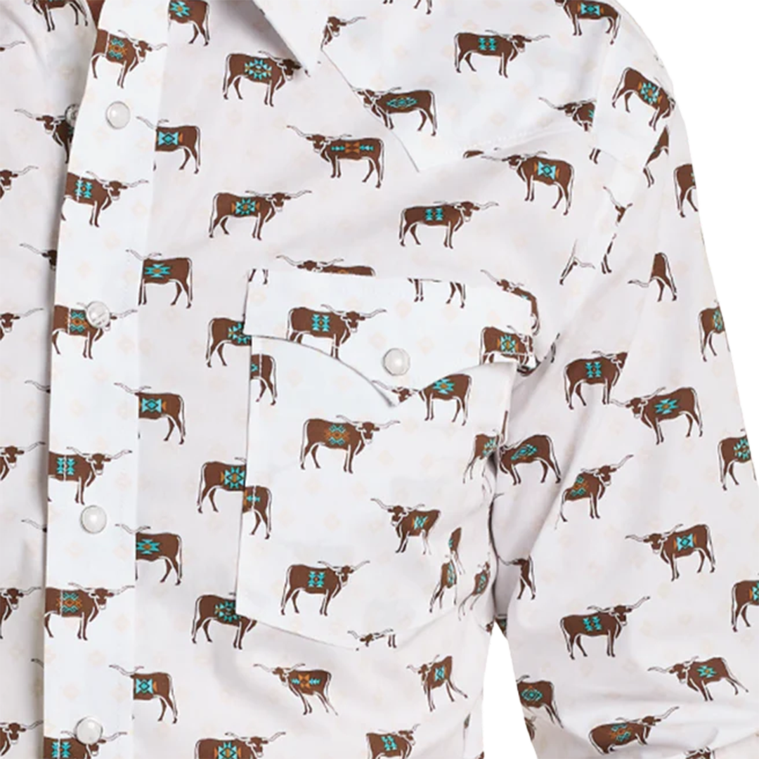 Rough Stock Men's Novelty Steer Long Sleeve Snap Shirt