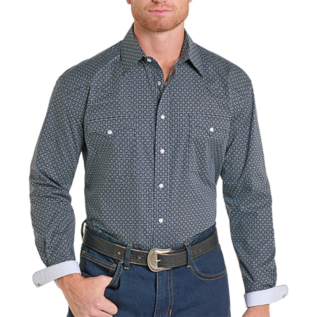Rough Stock Men's Geometric Long Sleeve Snap Shirt