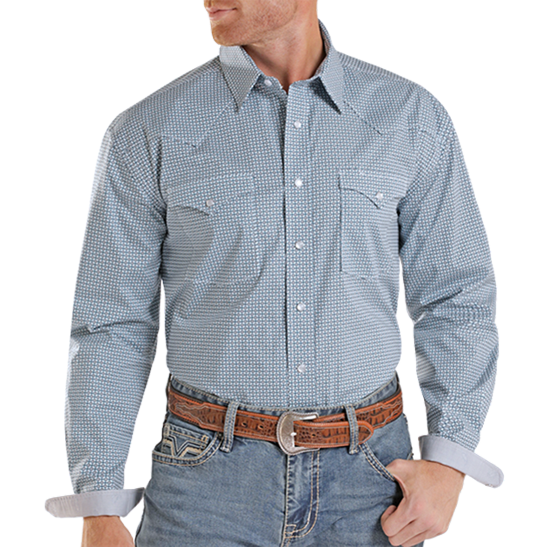Rough Stock Men's Geometric Print Long Sleeve Snap Shirt
