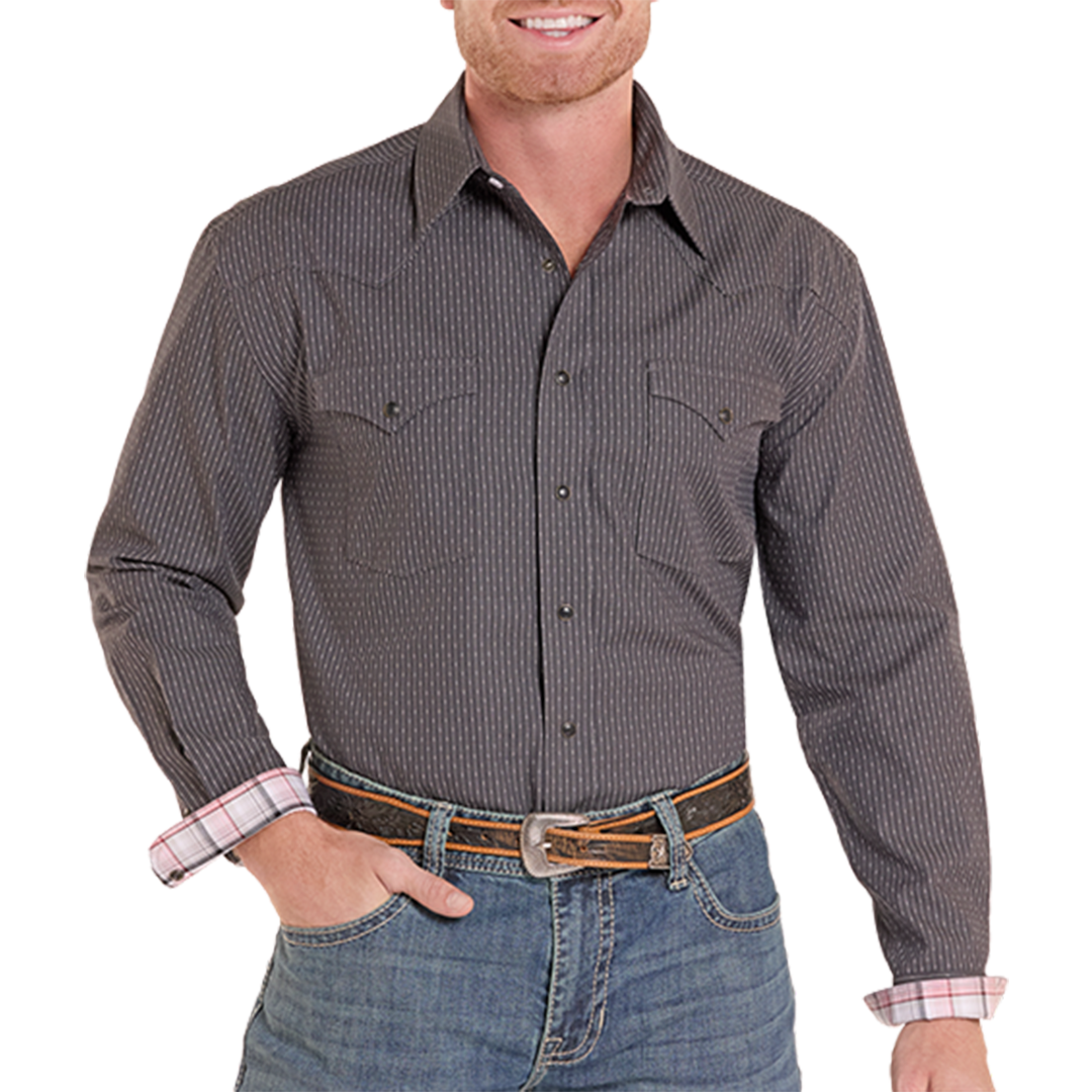 Rough Stock Men's Double Stripe Print Long Sleeve Snap Shirt
