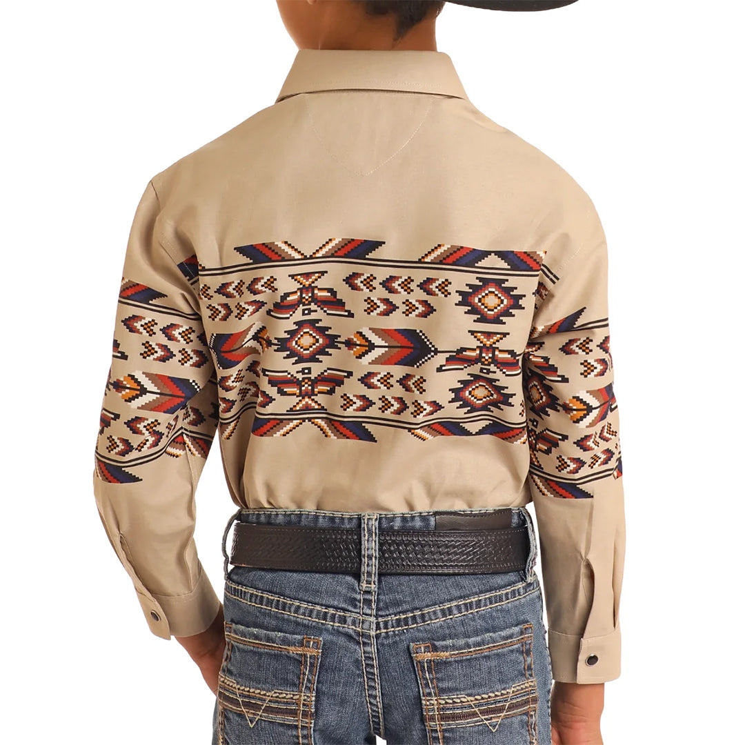 Panhandle Boys' Thunderbird Border Print Snap Shirt