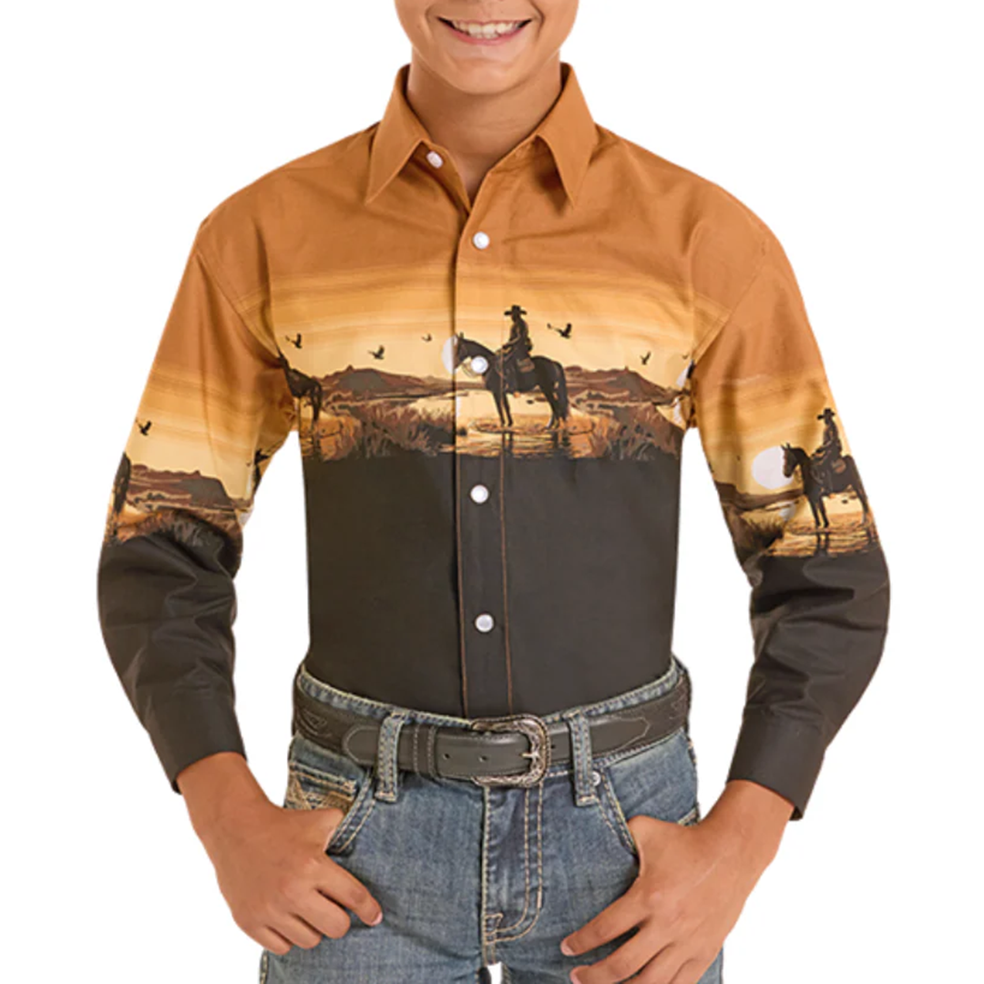 Panhandle Slim Boys' Border Print Snap Shirt