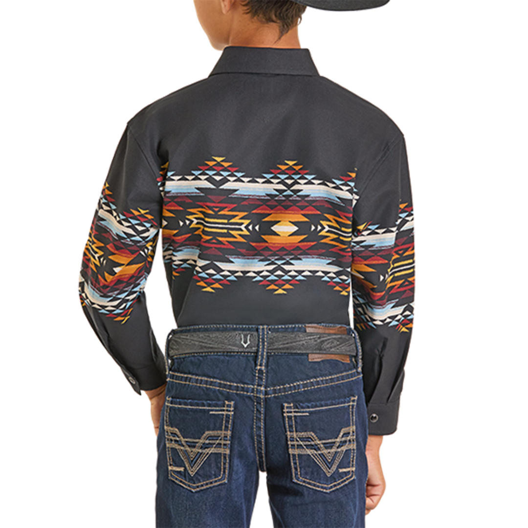Panhandle Boys' Aztec Border Print Snap Shirt