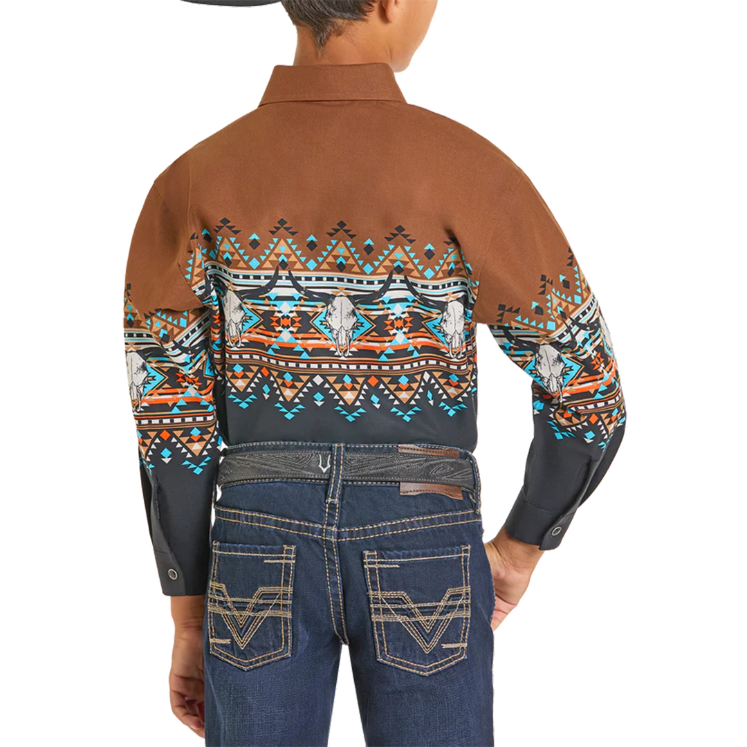 Panhandle Boys' Aztec Border Print Snap Shirt