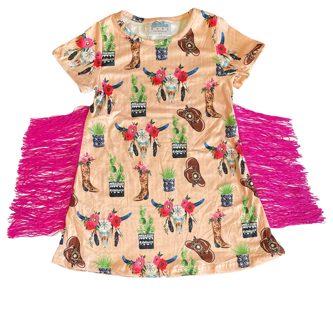 Shea Baby Floral Skull Dress with Fringe
