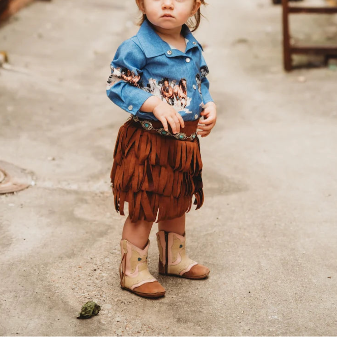 Grenouillère à manches longues à franges Yeehaw Cowgirl Shea Baby Baby pour filles