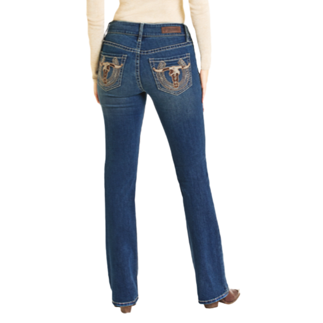 Rock & Roll Denim Women's Steer Embroidery Bootcut Jeans