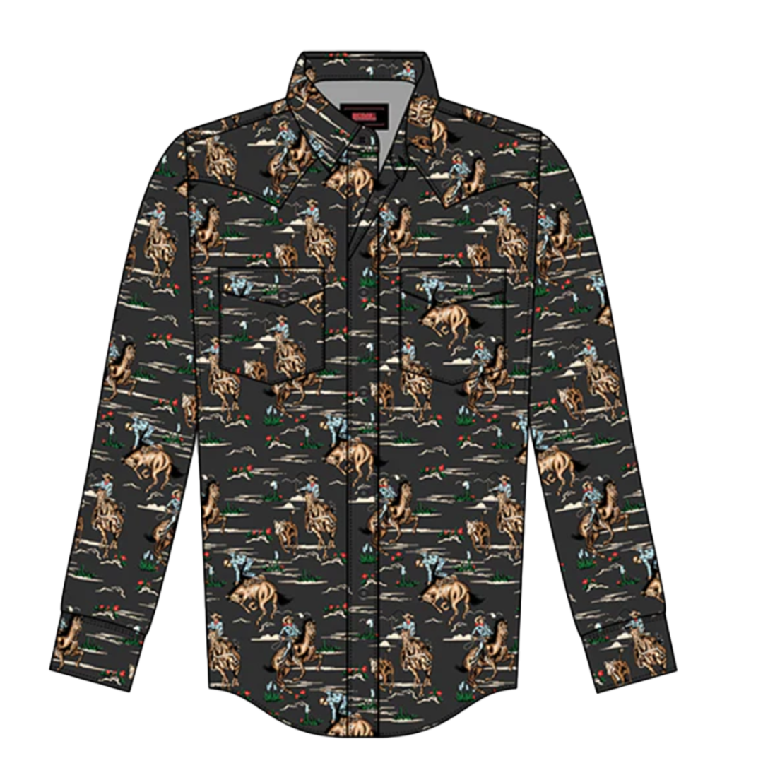 Rock & Roll Denim Boys' Novelty Print Long Sleeve Snap Shirt