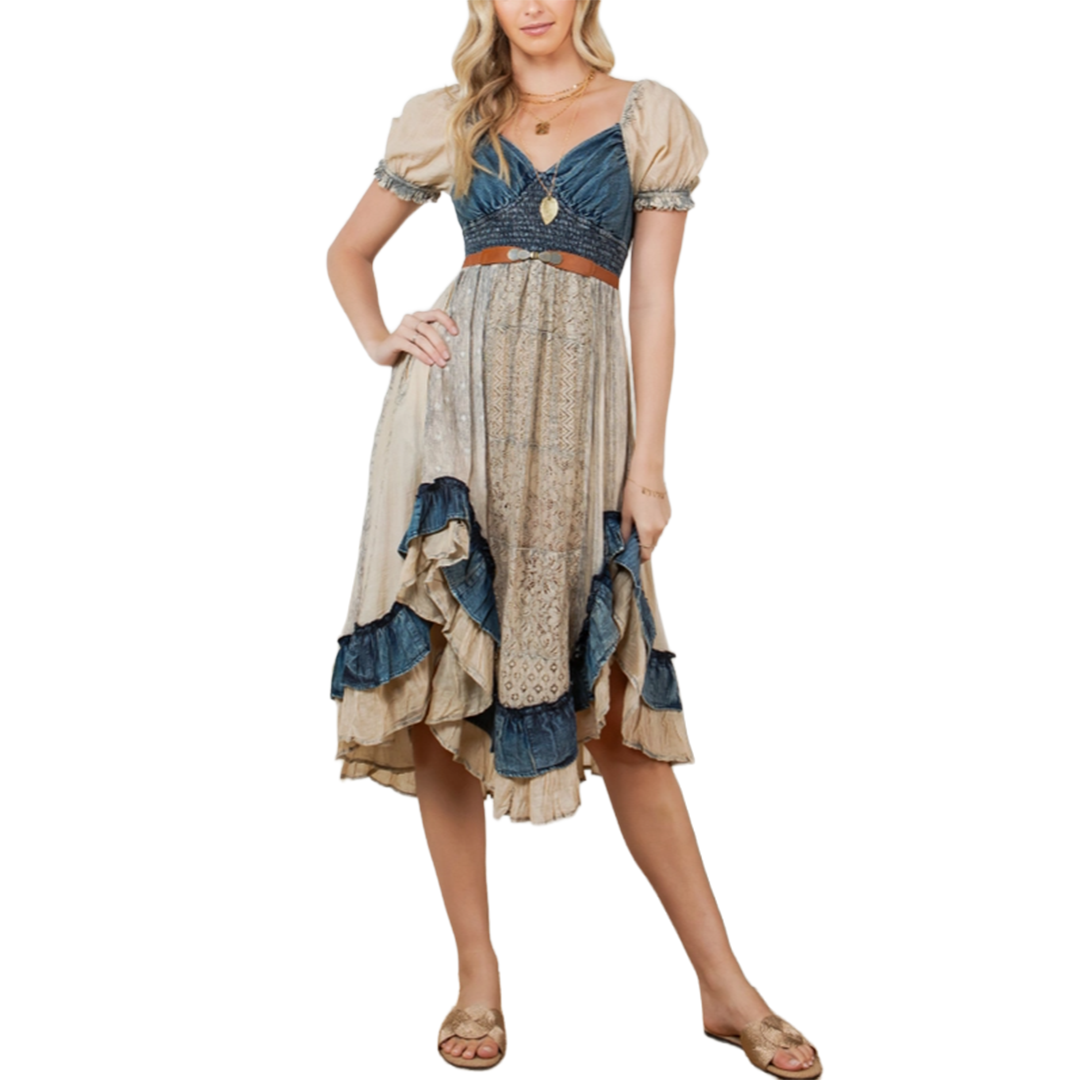Young Threads Women's Denim Ruffled Dress