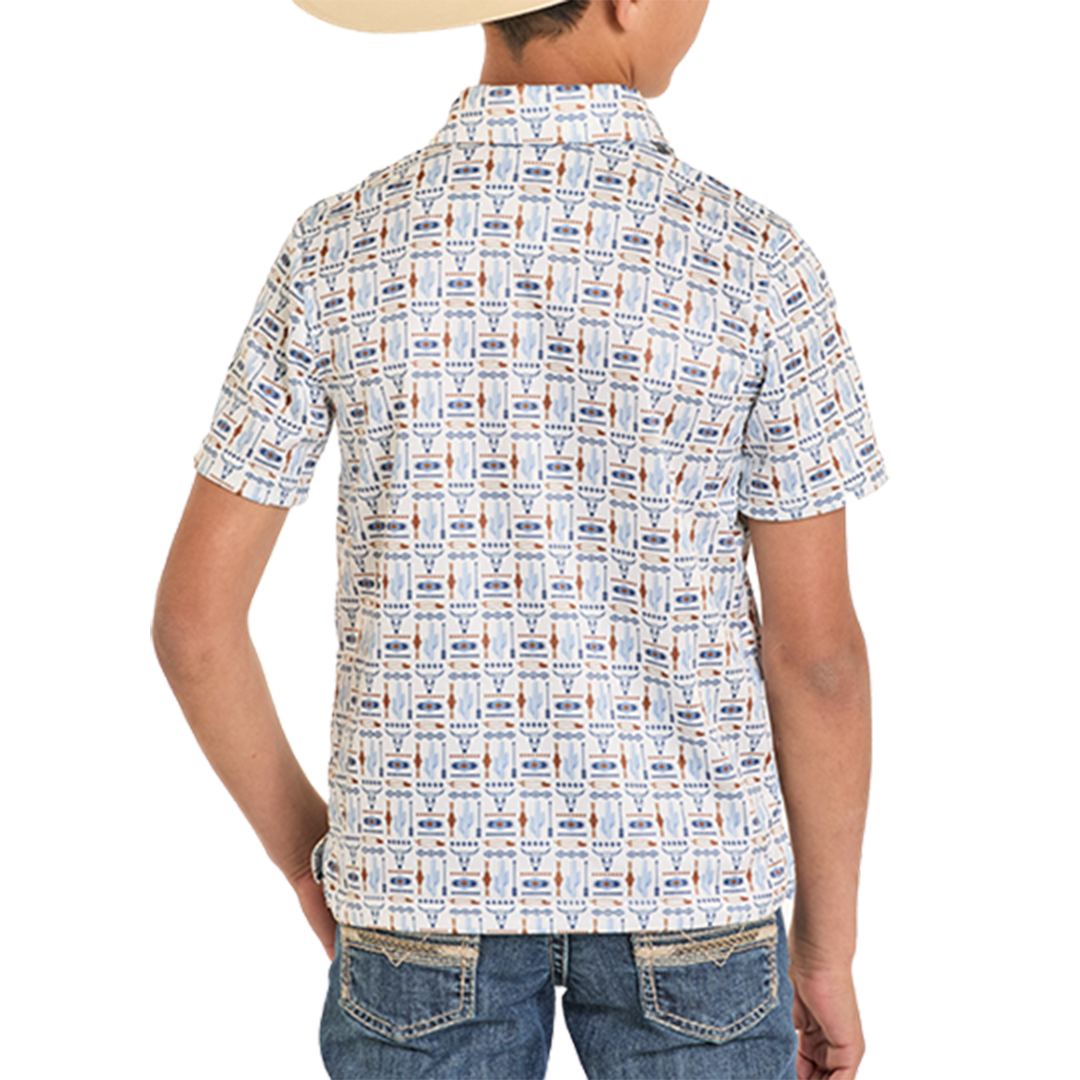 Chemise à manches longues à boutons-pression avec imprimé floral médaillon vintage moderne pour garçons Panhandle