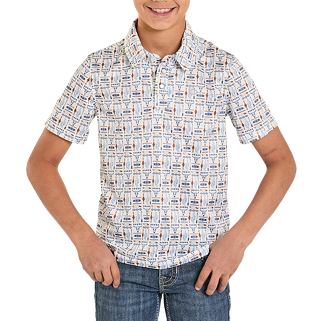 Chemise à manches longues à boutons-pression avec imprimé floral médaillon vintage moderne pour garçons Panhandle