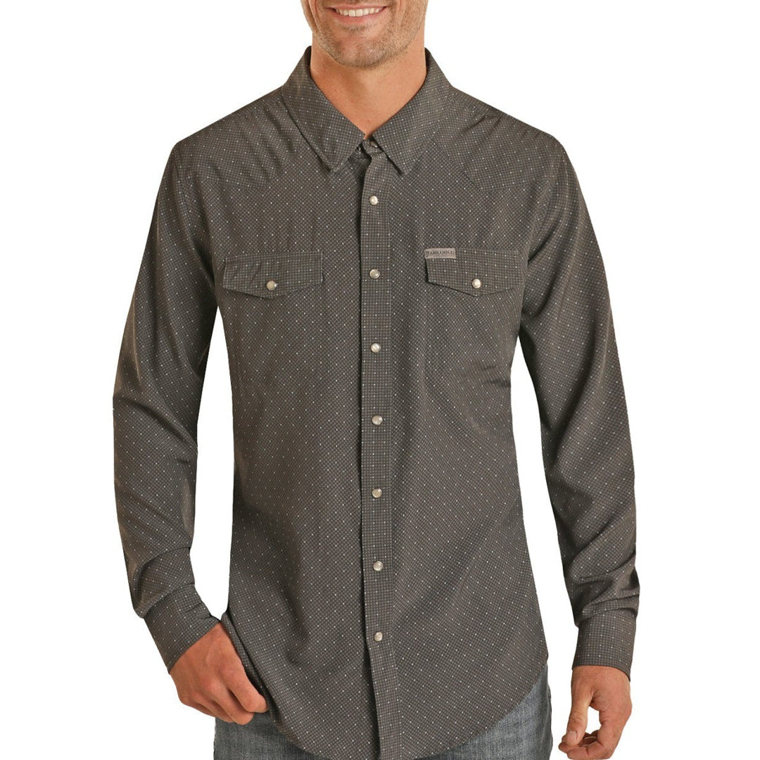 Panhandle Men's Geo Print Snap Shirt In Charcoal