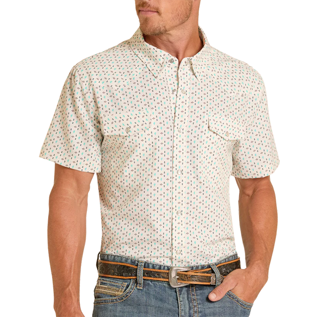Panhandle Men's Western Cactus Performance Short Sleeve Snap Shirt